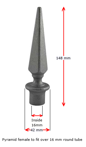 [MS757] Aluminium Spear Top Fence Picket Pyramid female 16mm