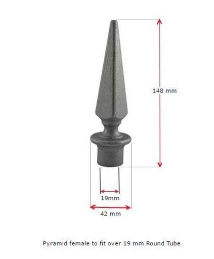 [MS758] Aluminium Spear Top Fence/Picket Pyramid female 19mm 
