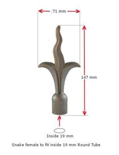 [MS790] Aluminium Spear Top Fence/Picket Snake female 19 mm 