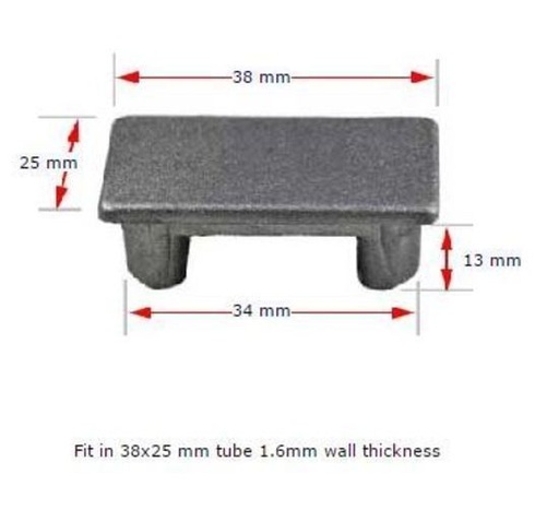 [CPAC402] Aluminium rectangular cap 38x25mm (1.6mm wall)