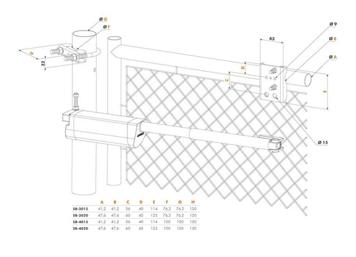 [FK476] Chain link bracket Round application for Samson gate closer 3" Post x 1-5/8" gate