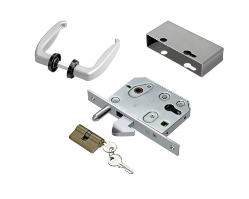 [MK520] Comunello Euro Insert Mortice Lock - Complete Kit - 50x50 Frame, 65mm Backset, Silver - For Sliding Gates