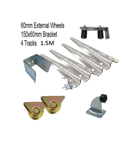 [Kit05_5] DIY Sliding Gate Kit - 60mm External Wheels x Small Bracket x 4 Tracks (1.5m)