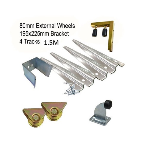 [Kit14_5] DIY Sliding Gate Kit - 80mm External Wheels x Large Bracket x 4 Tracks(1.5M)