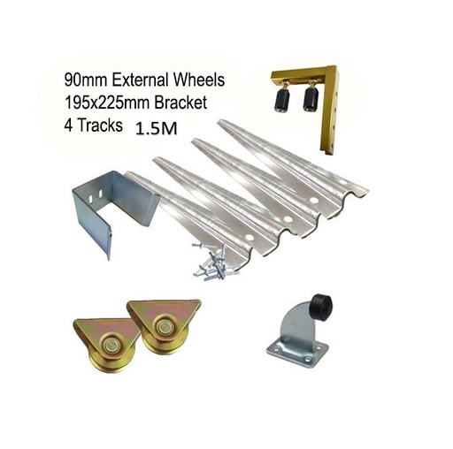 [Kit15_5] DIY Sliding Gate Kit - 90mm External Wheels x Large Bracket x 4 Tracks(1.5M)
