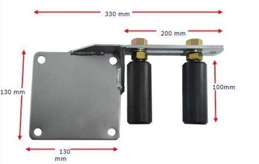 [WH254] Sliding Gate Guide Roller Set - 200x135mm Silver Bracket, 100x40mm Black Rollers - Right Side