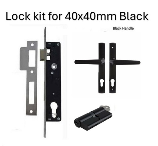 [MK411] Euro Insert Mortice Lock - Complete Kit - 40x40 Frame, 20mm Backset, Black, Keyed Different - For Swing Gates