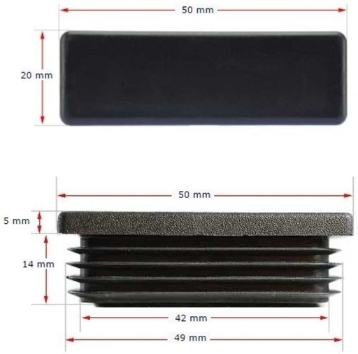 [CPPR416] Plastic Rectangular Cap 50x20mm (1-3mm)
