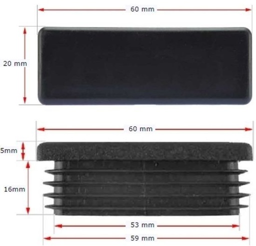 [CPPR505] Plastic Rectangular Cap 60x20mm (1-3mm)