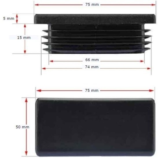 [CPPR515] Plastic Rectangular Cap 75x50mm 0.8-2.5mm Wall in Black