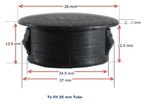 [CPHP165] Plastic insert hole plug/End cap tube insert for hole size 25mm Black