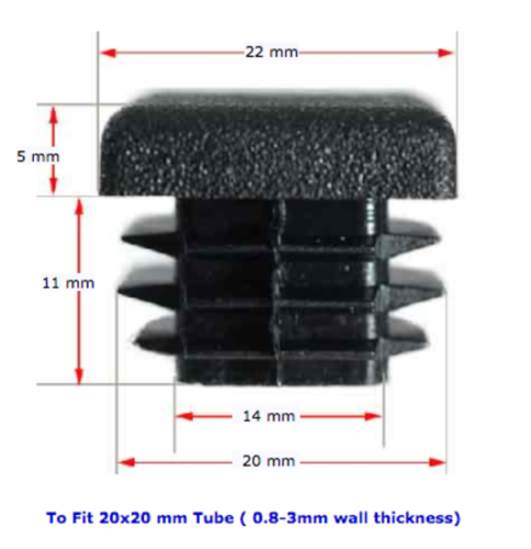 [CPPS288] Plastic square cap 22x22mm (1-3.5mm wall thickness)