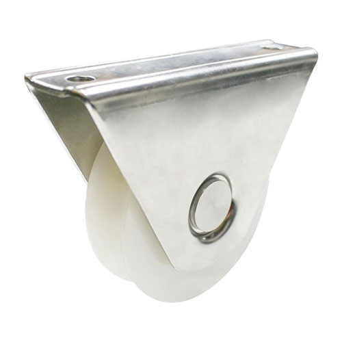 [WH384] White Nylon Sliding Gate Wheel - 90mm U Groove External - Double Bearing, Stainless Steel Bracket