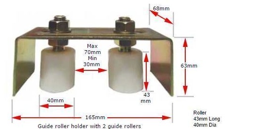 [WH250] Sliding gate Top Guide Holder with 2 rollers 40x60mm.