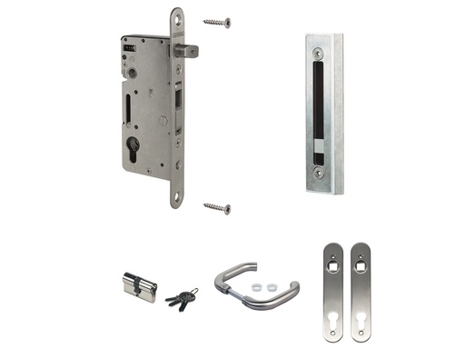 [FK508] Locinox H Wood 60mm Euro Insert Mortice Lock - Complete Kit - 90x90 Frame, 60mm Backset, Silver - For Swing Gates