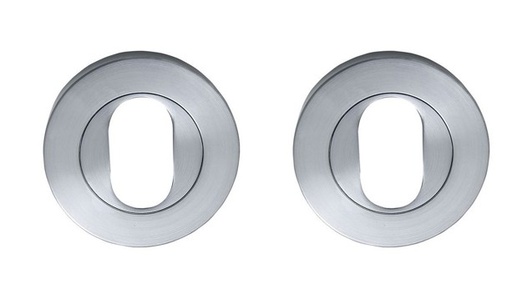 [MKLH205] Insert Mortice Lock Escutcheon - Oval, Round - Stainless Steel in Satin Chrome Silver - Pair