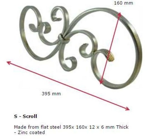 [MT270] Steel S - Scroll  395x160x12x6mm - Zinc Plated