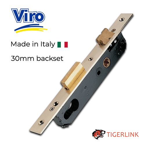 [MKLO158] Viro Handleless Euro Insert Mortice Lock - 50x50 Frame, 30mm Backset, Gold - For Swing Gates