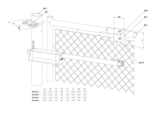 [FK479] Chain link bracket Round application for Samson gate closer 4" Post x 1-7/8" gate