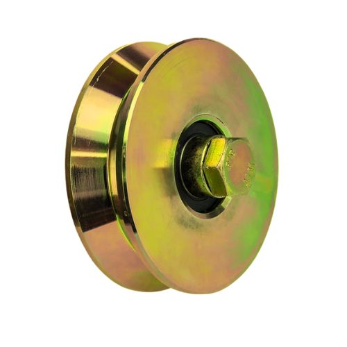 [WH410] Zinc Plated Sliding Gate Wheel - 100mm V Groove Bracketless - Double Bearing
