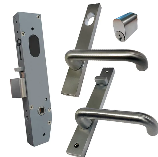 [MK542] Lockton ENTRANCE Kit Oval Insert Mortice Lock - Complete Kit - 50x50 Frame, 23mm Backset, Silver - For Swing Gates