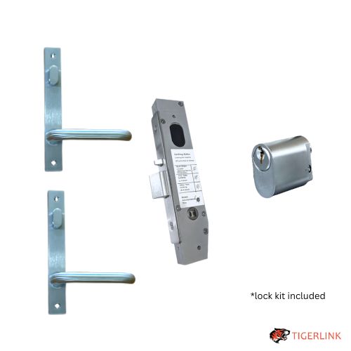 [MK542] Lockton ENTRANCE Kit Oval Insert Mortice Lock - Complete Kit - 50x50 Frame, 23mm Backset, Silver - For Swing Gates