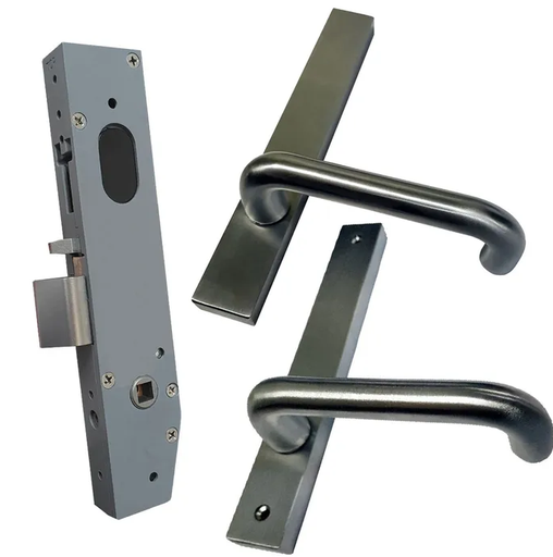 [MK543] Lockton PASSAGE Kit Oval Insert Mortice Lock - Complete Kit - 50x50 Frame, 23mm Backset, Silver - For Swing Gates