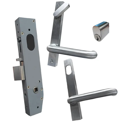 [MK544] Lockton DISABILITY Kit Oval Insert Mortice Lock - Complete Kit - 50x50 Frame, 23mm Backset, Silver - For Swing Gates